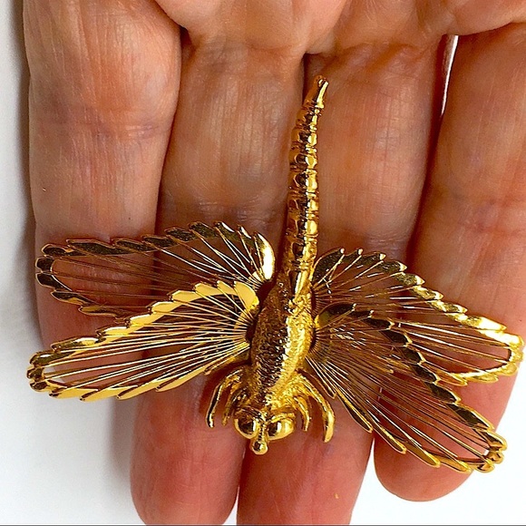 MONET Gold Tone Dragonfly Brooch - Picture 5 of 8